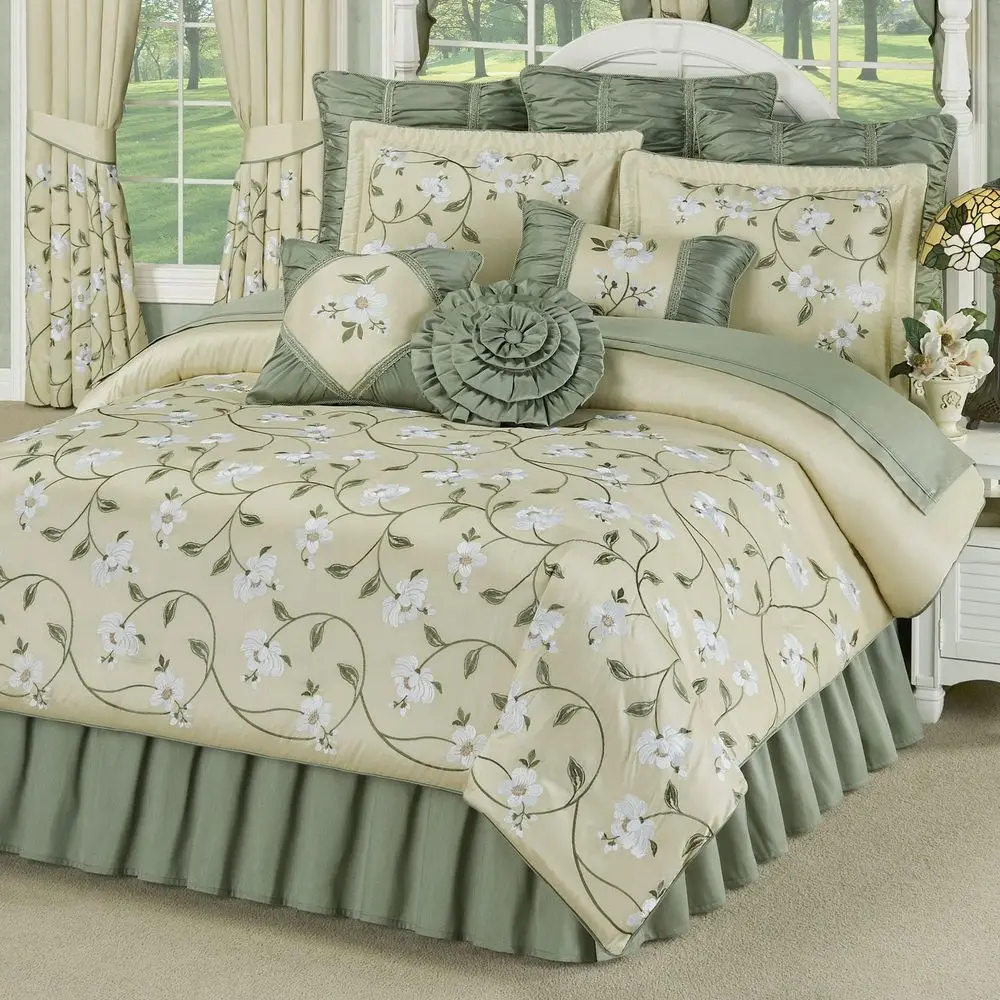 Garden Walk Bedding Sophisticated Polyester Faux Silk Quilted Magnolia Flower Embroidery Vanilla Cream Sage 4 Piece Set Queen O
Garden Walk Bedding Sophisticated Polyester Faux Silk Quilted Magnolia Flower Embroidery Vanilla Cream Sage 4 Piece Set Queen O