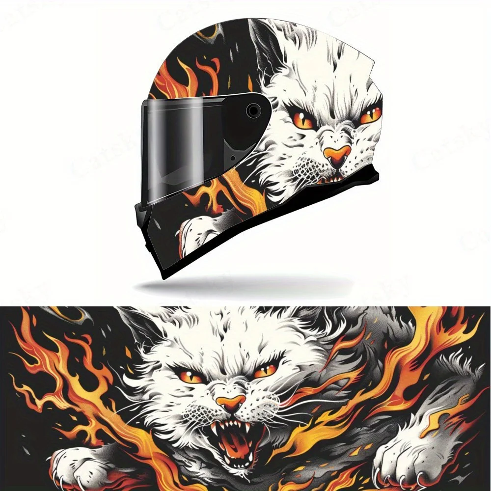 Artistic intense fire - themed white cat Full helmet Wrap Sticker Motorcycle helmet Racing graphic Decal Vinyl wrap helmet decal
Artistic intense fire - themed white cat Full helmet Wrap Sticker Motorcycle helmet Racing graphic Decal Vinyl wrap helmet decal