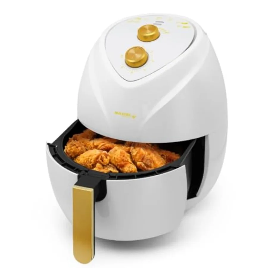 4.8QT Air Fryer Golden Elegance with Hot Air Technology and PFOA Free Non Stick Coating for Less Oil Use LED Display No Preheat
4.8QT Air Fryer Golden Elegance with Hot Air Technology and PFOA Free Non Stick Coating for Less Oil Use LED Display No Preheat