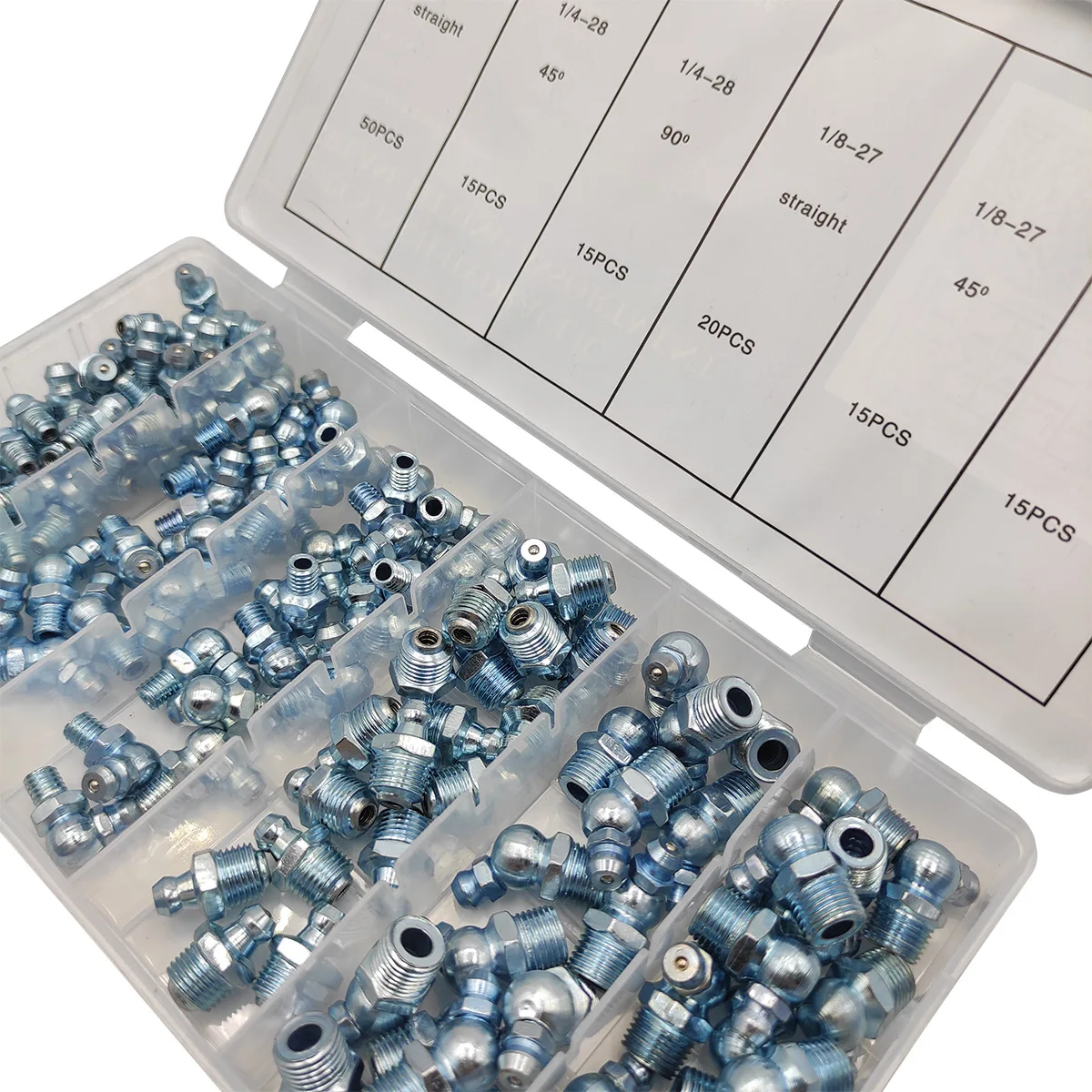 130pcs Grease Fitting British Straight Grease Fitting 45 ° 90 ° Elbow Grease Fitting 6 Specification Sets Butter Gun Fittings
130pcs Grease Fitting British Straight Grease Fitting 45 ° 90 ° Elbow Grease Fitting 6 Specification Sets Butter Gun Fittings