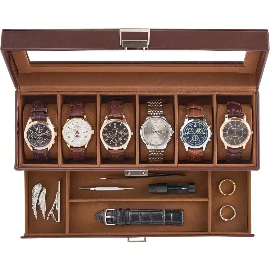 Watch Case 8 Slot Mens Watch Box Holder Organizer With Glass Lid 2-Layer Watches Display Case Mens Jewelry Box With Drawer Birthday Christmas Gifts For Men Women -8 Slot Espresso
Watch Case 8 Slot Mens Watch Box Holder Organizer With Glass Lid 2-Layer Watches Display Case Mens Jewelry Box With Drawer Birthday Christmas Gifts For Men Women -8 Slot Espresso