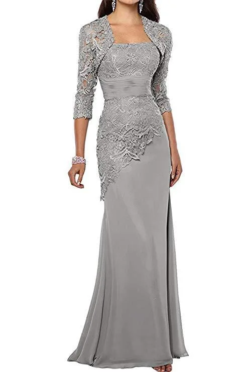 New Chiffon Lace Mother of the Bride Dresses with Jacket Applique Three Quarter Long Sleeves Mermaid Mother's Evening Gowns 2023
New Chiffon Lace Mother of the Bride Dresses with Jacket Applique Three Quarter Long Sleeves Mermaid Mother's Evening Gowns 2023