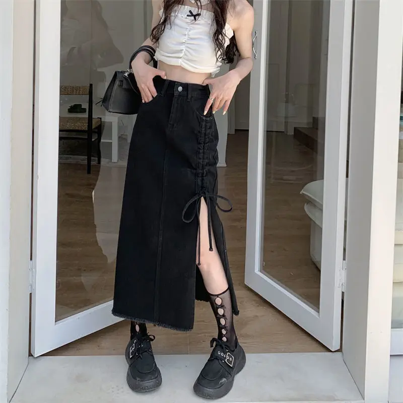 Korean Bandage Denim Skirt Women Fashion New High Waist Slit A-line Long Jean Skirts Woman S-2XL
Korean Bandage Denim Skirt Women Fashion New High Waist Slit A-line Long Jean Skirts Woman S-2XL