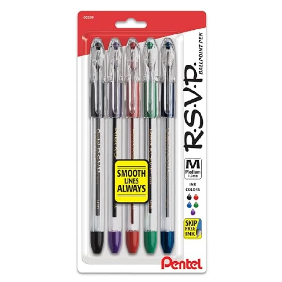 RSVP Ballpoint Pen, 1.0mm Medium Line, Assorted Ink (BK91BP5M) (Pack of 1, 5 Count Total
RSVP Ballpoint Pen, 1.0mm Medium Line, Assorted Ink (BK91BP5M) (Pack of 1, 5 Count Total