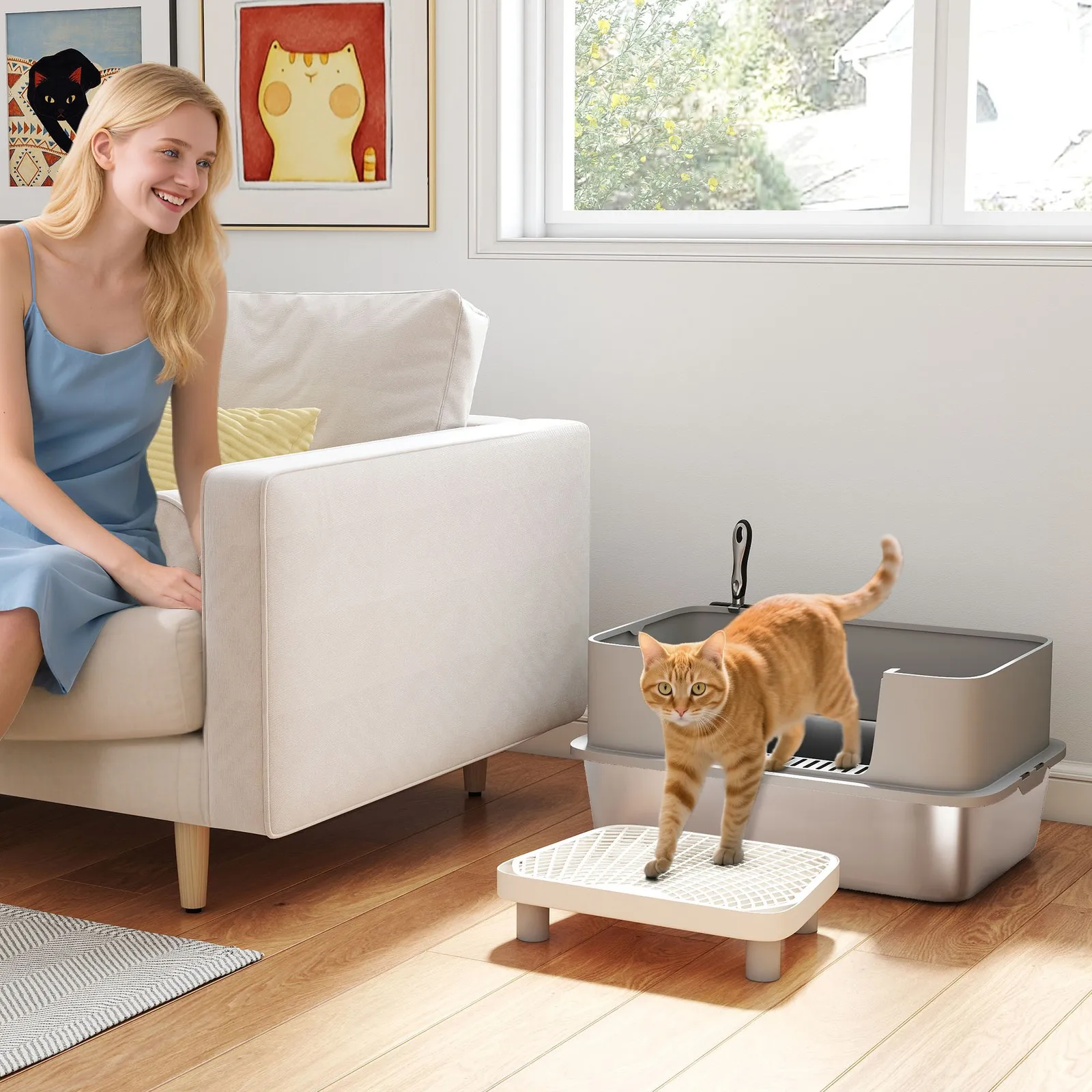 Stainless Steel Litter Box, High Sided Cat Litter Box with Scoop
Stainless Steel Litter Box, High Sided Cat Litter Box with Scoop
