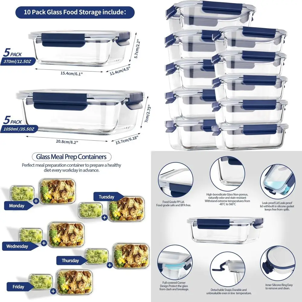 Airtight Glass Food Containers 10-Pack, BPA-Free Meal Prep Lids, Lunch Bento Boxes for Storage
Airtight Glass Food Containers 10-Pack, BPA-Free Meal Prep Lids, Lunch Bento Boxes for Storage