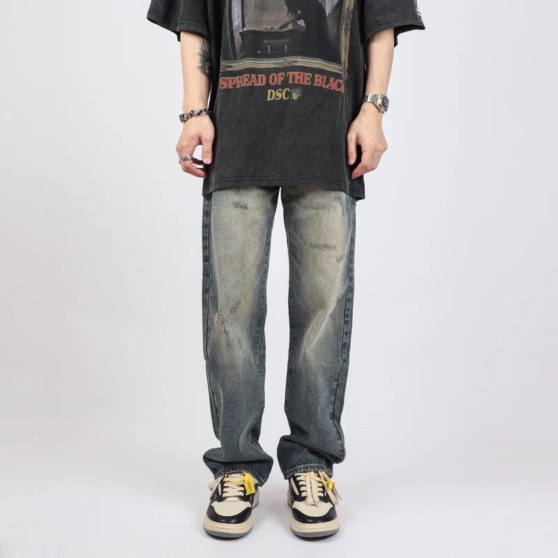 Retro Waed American High Street Men's Jeans Autumn Straight Loose Wide Leg Casual Long Trousers Youth Faion Leisure Pants
Retro Waed American High Street Men's Jeans Autumn Straight Loose Wide Leg Casual Long Trousers Youth Faion Leisure Pants