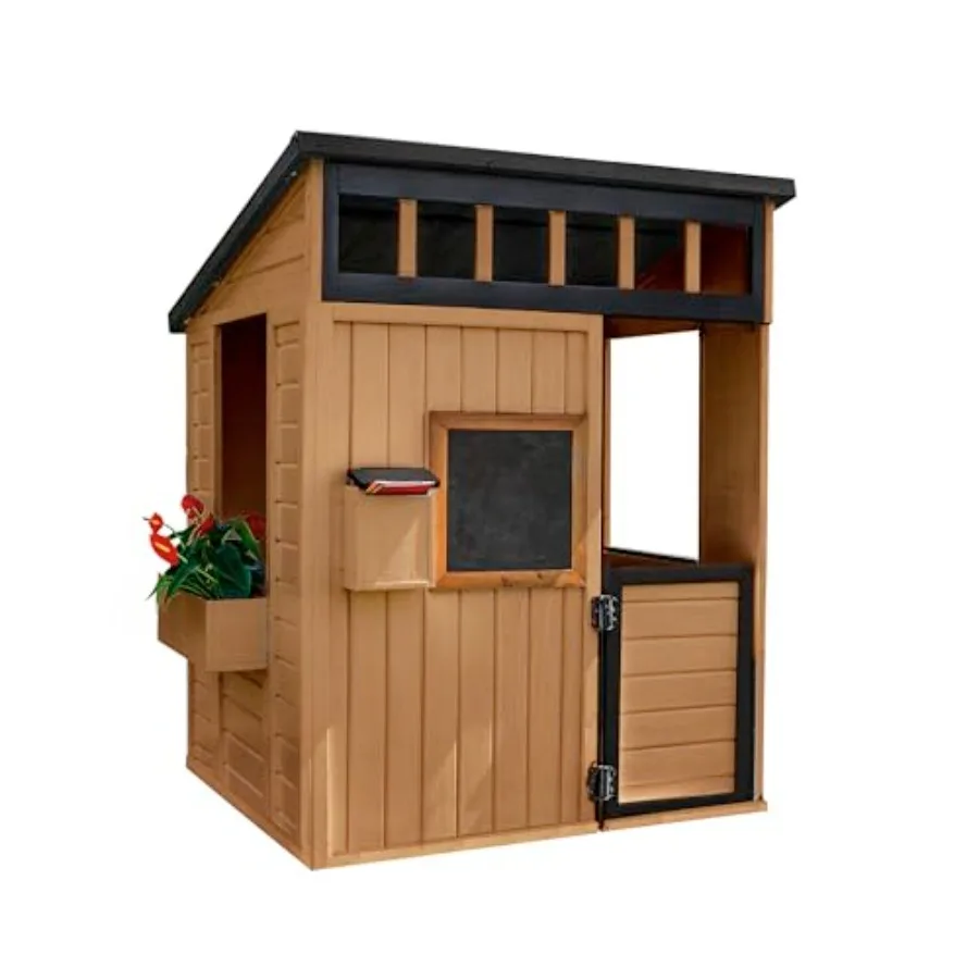Outdoor kids playhouse for imaginative play: cedar wood natural color modern farmhouse design with chalkboard mailbox half door
Outdoor kids playhouse for imaginative play: cedar wood natural color modern farmhouse design with chalkboard mailbox half door