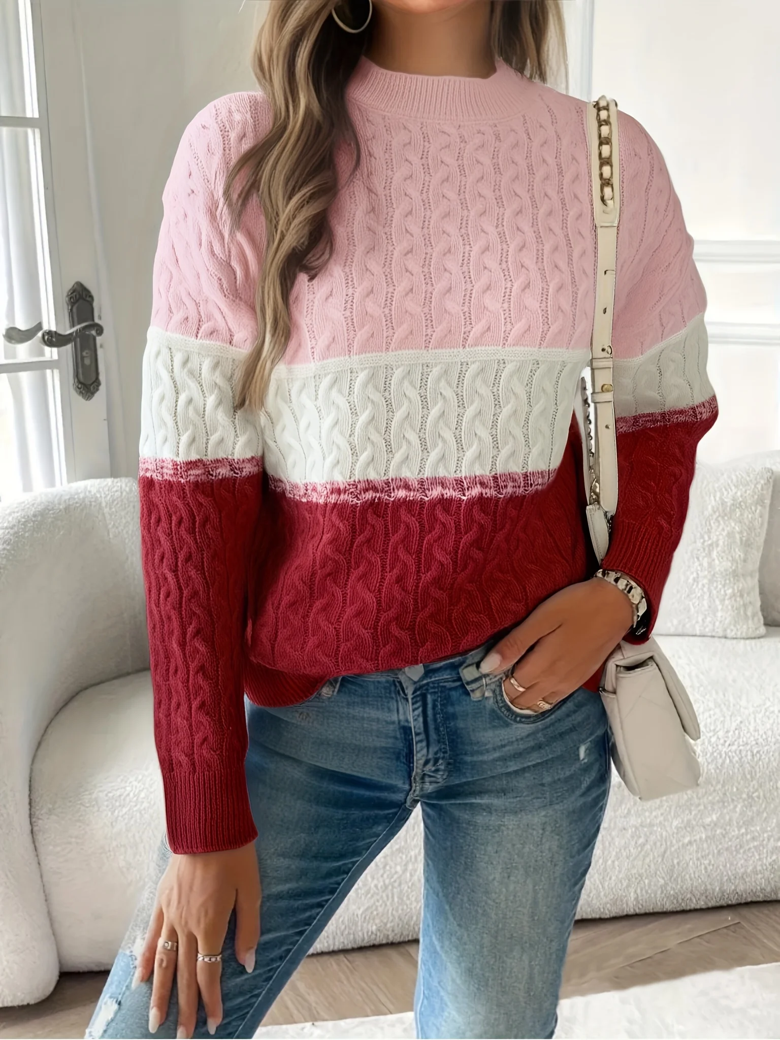 Plus Size Women Sweater Long Sleeve Crew Neck Color Block Cable Knit Loose Fit Baggy Pullover Autumn Winter Casual
Plus Size Women Sweater Long Sleeve Crew Neck Color Block Cable Knit Loose Fit Baggy Pullover Autumn Winter Casual