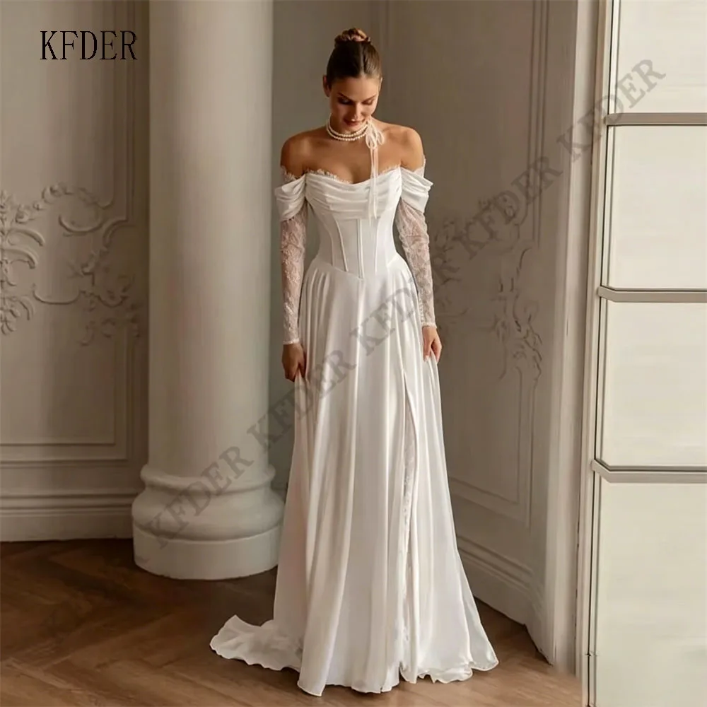 Modern A Line Appliques Wedding Dresses Long Sleeves Off Shoulder Bridal Dress 2026 Bride Gown vestidos de novia Customized
Modern A Line Appliques Wedding Dresses Long Sleeves Off Shoulder Bridal Dress 2026 Bride Gown vestidos de novia Customized