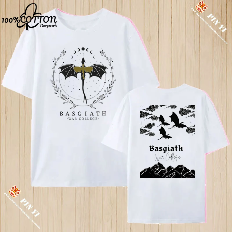 Трендовая креативная рубашка унисекс из 100% хлопка с принтом Fourth Wing Basgiath War College, футболка с круглым вырезом и короткими рукавами, свободная уличная одежда 
Трендовая креативная рубашка унисекс из 100% хлопка с принтом Fourth Wing Basgiath War College, футболка с круглым вырезом и короткими рукавами, свободная уличная одежда