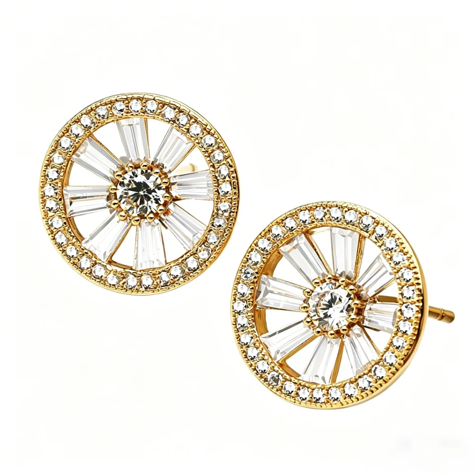 VANAXIN Sparkly Cubic Zirconia Wheel Stud Earrings for Women Gold Plated Elegant Sunflower Shape Wedding Party Daily Jewelry
VANAXIN Sparkly Cubic Zirconia Wheel Stud Earrings for Women Gold Plated Elegant Sunflower Shape Wedding Party Daily Jewelry