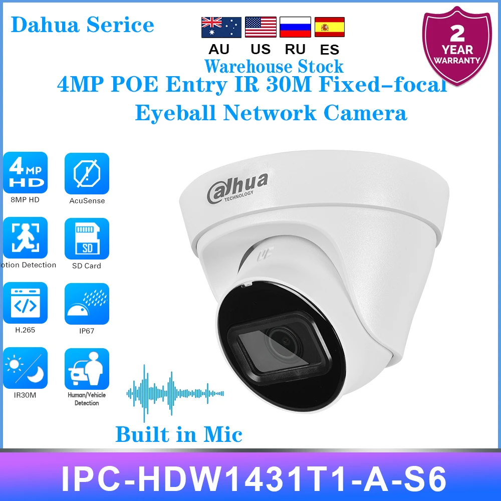 Dahua Serice IPC-HDW1431T1-A-S6 4MP POE Entry IR 30M Сетевая камера с фиксированным фокусным расстоянием и глазным яблоком Обнаружение движения IP67 H.265/H.264
Dahua Serice IPC-HDW1431T1-A-S6 4MP POE Entry IR 30M Сетевая камера с фиксированным фокусным расстоянием и глазным яблоком Обнаружение движения IP67 H.265/H.264