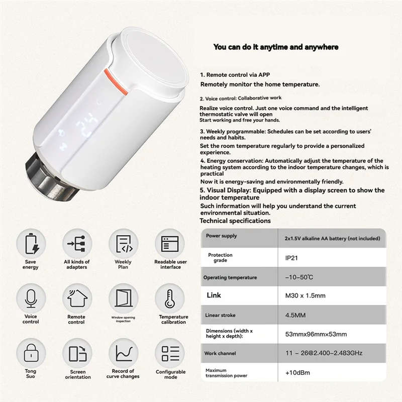 【58% OFF】Tuya Smart Zigbee Thermostat TRV 2Pcs Programmable Thermostatic Radiator Valve App Remote Temperature Control
【58% OFF】Tuya Smart Zigbee Thermostat TRV 2Pcs Programmable Thermostatic Radiator Valve App Remote Temperature Control