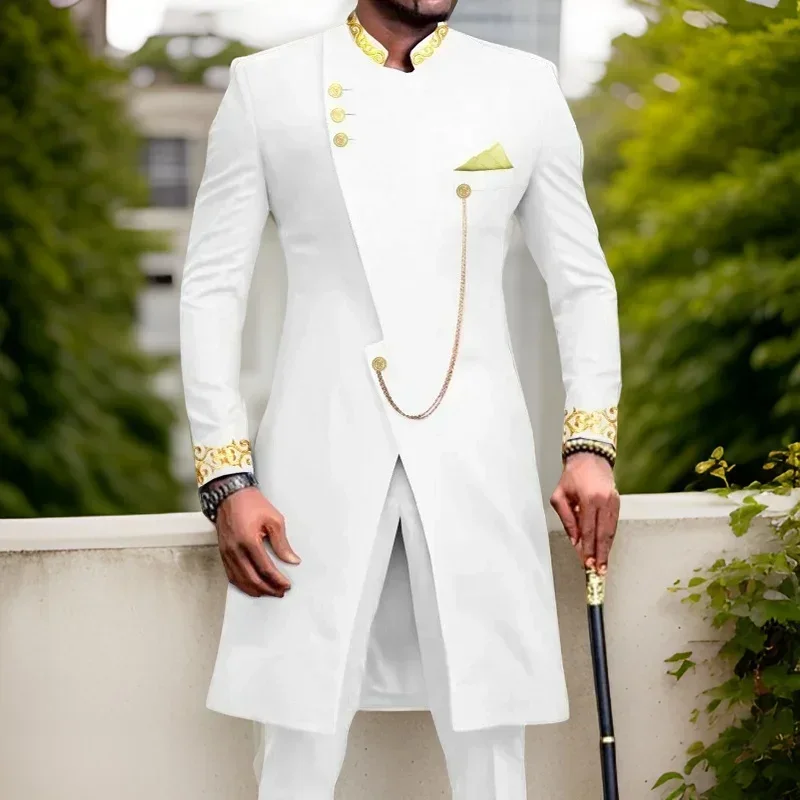 African Suits For Men With Stand Collar Long Embroidery Wedding Tuxedo Groom 2 Pcs Formal Single Breasted Suit With Pants
African Suits For Men With Stand Collar Long Embroidery Wedding Tuxedo Groom 2 Pcs Formal Single Breasted Suit With Pants