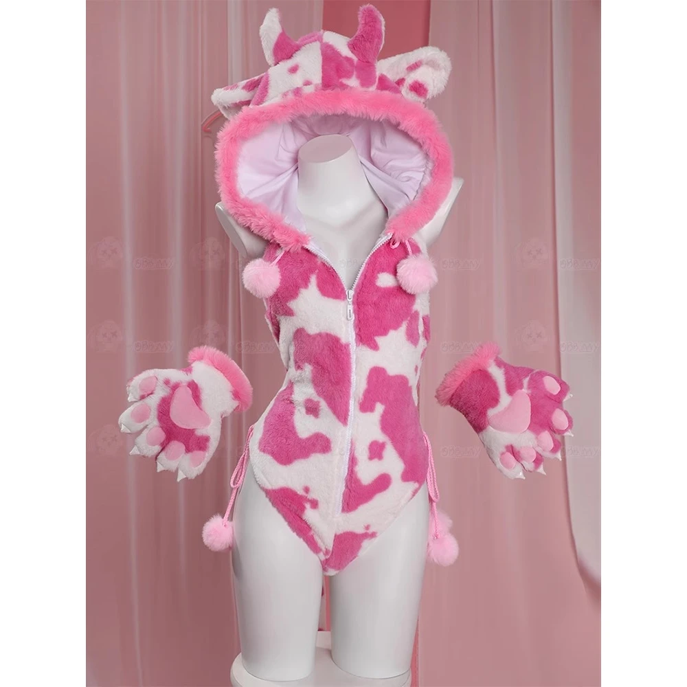 Strawberry pink cow plush cosplay costume, cute female cartoon anime costume
Strawberry pink cow plush cosplay costume, cute female cartoon anime costume