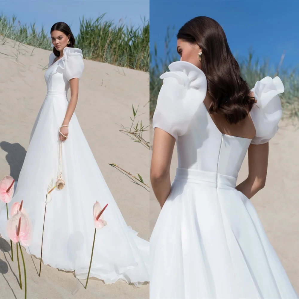 Customized High Quality White Organza Wedding Dress Temperament Strapless Short Sleeves Chapel Train Zipper Back Bridal Gowns
Customized High Quality White Organza Wedding Dress Temperament Strapless Short Sleeves Chapel Train Zipper Back Bridal Gowns