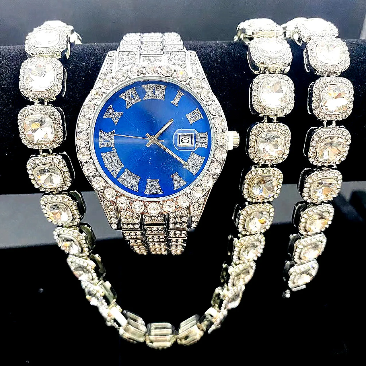3PCS Hip Hop Watch Necklace Bracelet Jewelry For Men Women Iced Out Bling Cuban Chain Tennis Silver Color Miami Christmas Gift
3PCS Hip Hop Watch Necklace Bracelet Jewelry For Men Women Iced Out Bling Cuban Chain Tennis Silver Color Miami Christmas Gift