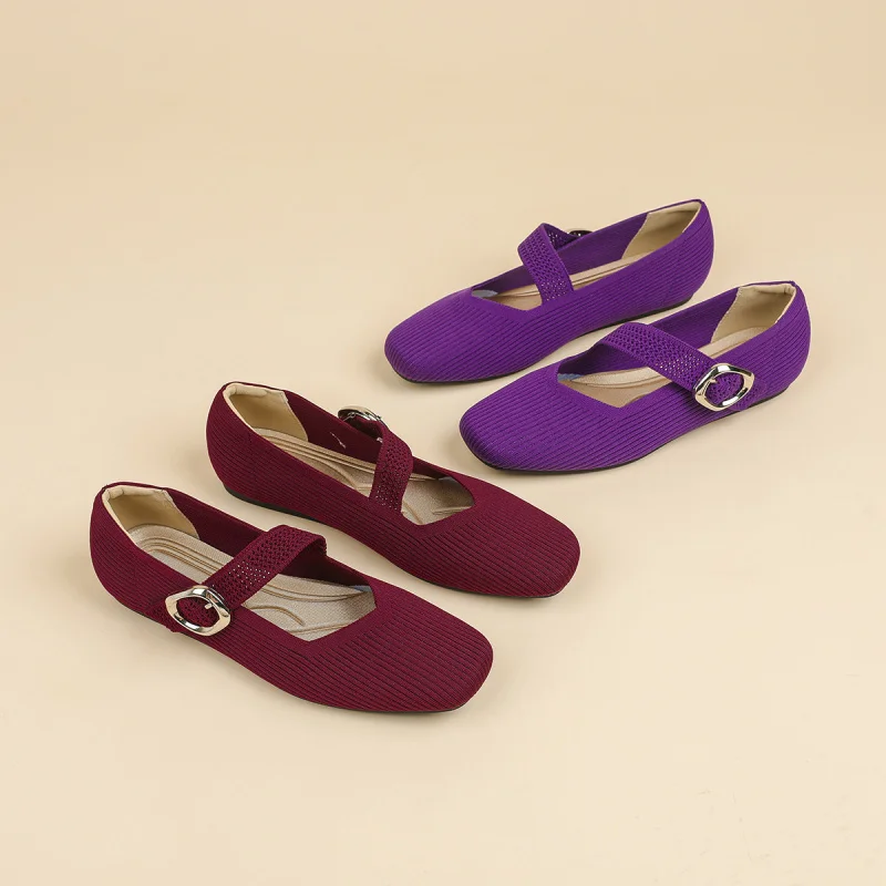 Purple burgundy princess shoes, square toe, shallow cut, Mary Jane knit shoes, flat soft-soled casual shoes
Purple burgundy princess shoes, square toe, shallow cut, Mary Jane knit shoes, flat soft-soled casual shoes