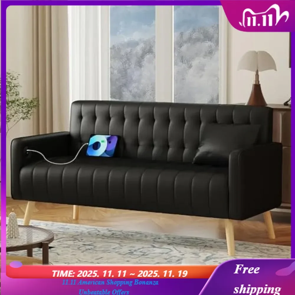 Black Faux Leather Loveseat with USB Ports, Tufted Design, Mid-Century Mini Sofa for Small Spaces 57
Black Faux Leather Loveseat with USB Ports, Tufted Design, Mid-Century Mini Sofa for Small Spaces 57