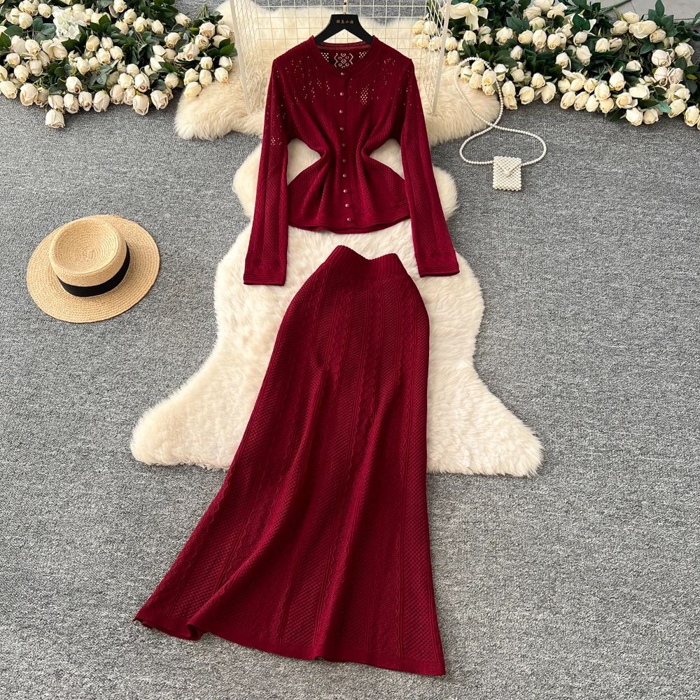 Chic Vintage hollow out Knit Elegant High Waist Korean Fashion Vestidos Two Piece Set women clothing
Chic Vintage hollow out Knit Elegant High Waist Korean Fashion Vestidos Two Piece Set women clothing