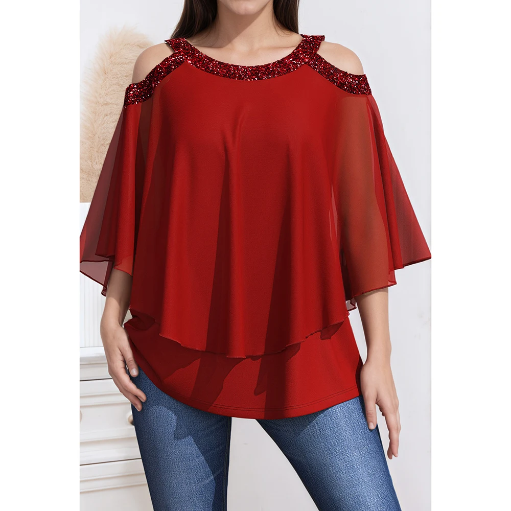 Women Plus Size Elegant Blouse Hollow Out Short Sleeves Sequins Crew Neck Tops Mesh Tierred Casual Loose Summer Female Pullovers
Women Plus Size Elegant Blouse Hollow Out Short Sleeves Sequins Crew Neck Tops Mesh Tierred Casual Loose Summer Female Pullovers