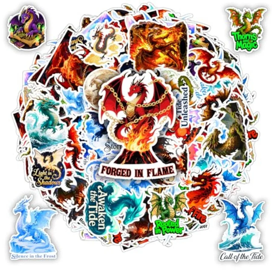 00 PCS Magic Dragon Stickers Pack, Fantasy Vinyl Decals Fire Ice Water Earth Light Dark Dragons, Aesthetic Mythical Dragons Art
00 PCS Magic Dragon Stickers Pack, Fantasy Vinyl Decals Fire Ice Water Earth Light Dark Dragons, Aesthetic Mythical Dragons Art