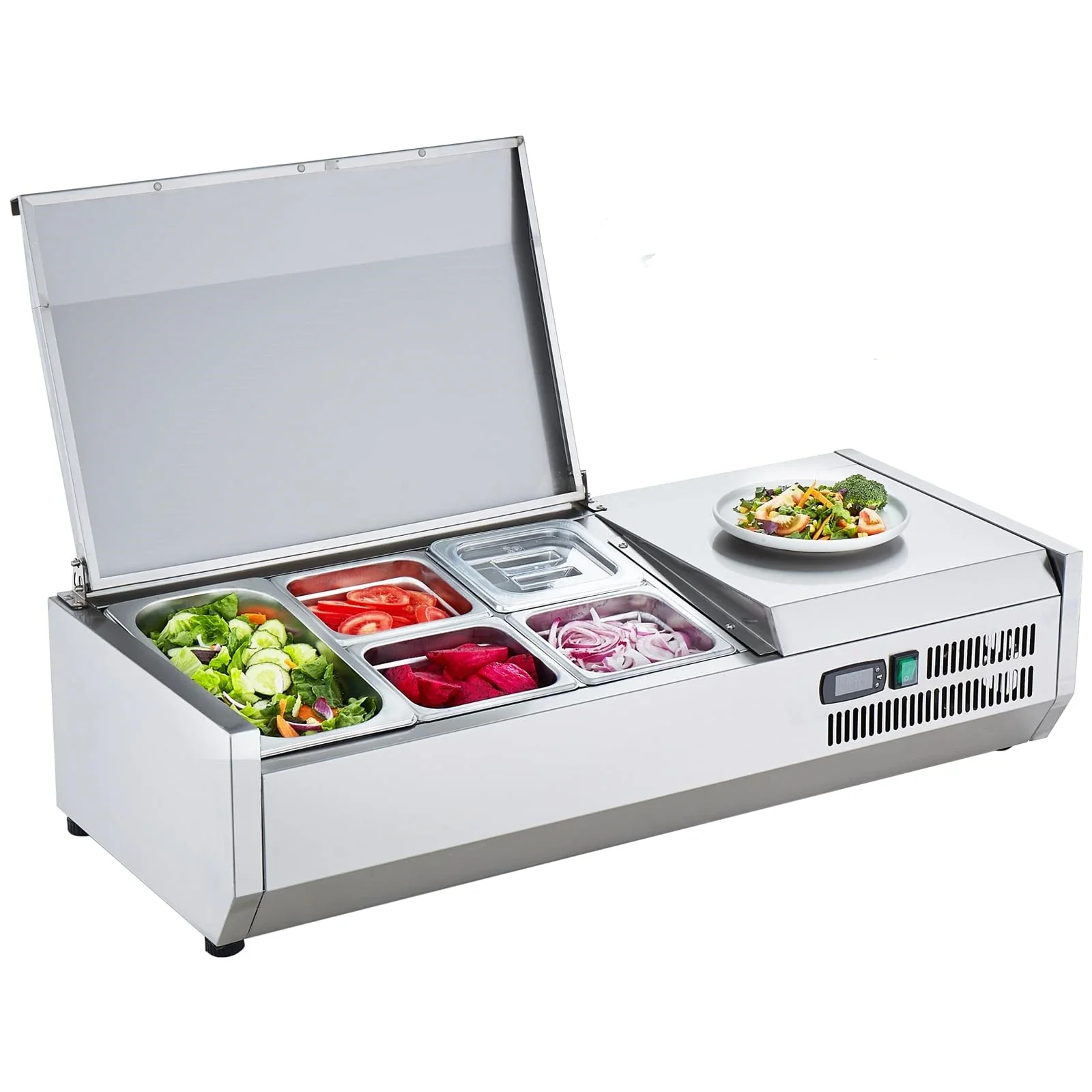 Salad counter, fresh-keeping cabinet, desktop salad counter, glass pizza dispenser, dessert refrigeration display cabinet
Salad counter, fresh-keeping cabinet, desktop salad counter, glass pizza dispenser, dessert refrigeration display cabinet