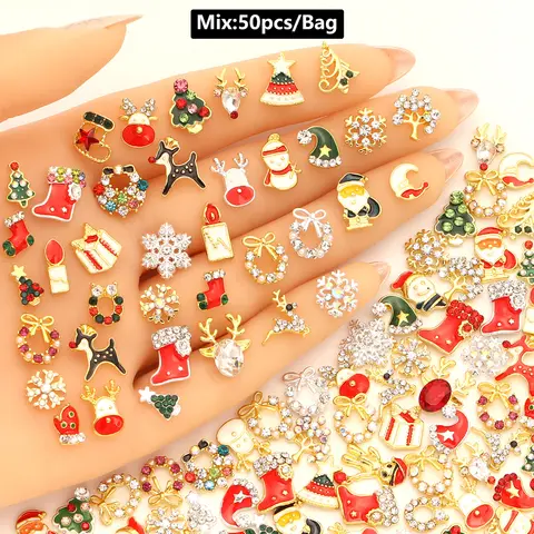 Mescolare 50 pezzi 3D decorazioni per nail art in metallo di lusso lega di strass lucidi gemme di perle zircone fascino di diamanti accessori per unghie fai da te