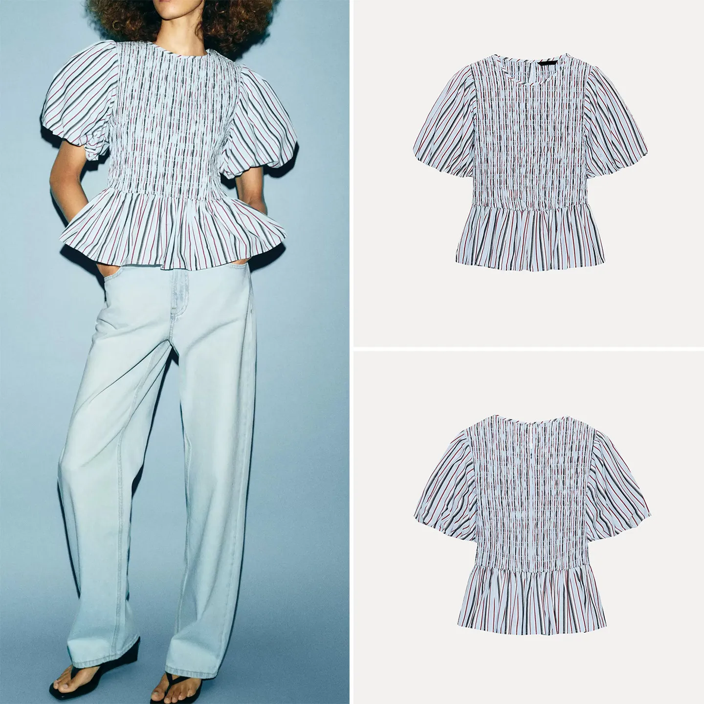 Sweet Striped Balloon Sleeve round Neck Short Sleeve Women's Shirt Casual Style Slim Fit Summer New Arrival ZADATA
Sweet Striped Balloon Sleeve round Neck Short Sleeve Women's Shirt Casual Style Slim Fit Summer New Arrival ZADATA