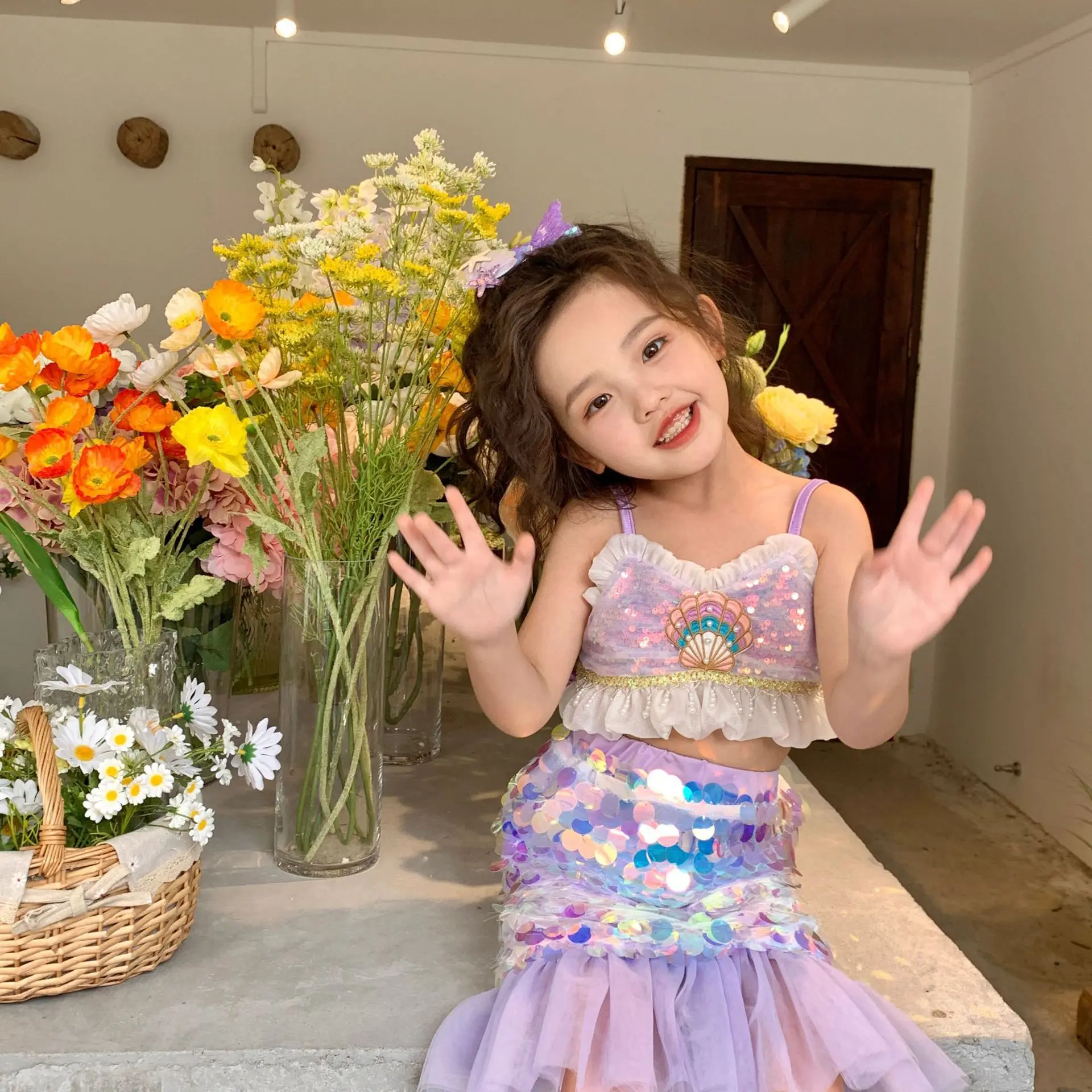 2026 Summer Princess Style Girls Set Sequin Crop Top+Fish Tail Skirt 2Pcs Clothes Purple Sleeveless Kids Outfit
2026 Summer Princess Style Girls Set Sequin Crop Top+Fish Tail Skirt 2Pcs Clothes Purple Sleeveless Kids Outfit