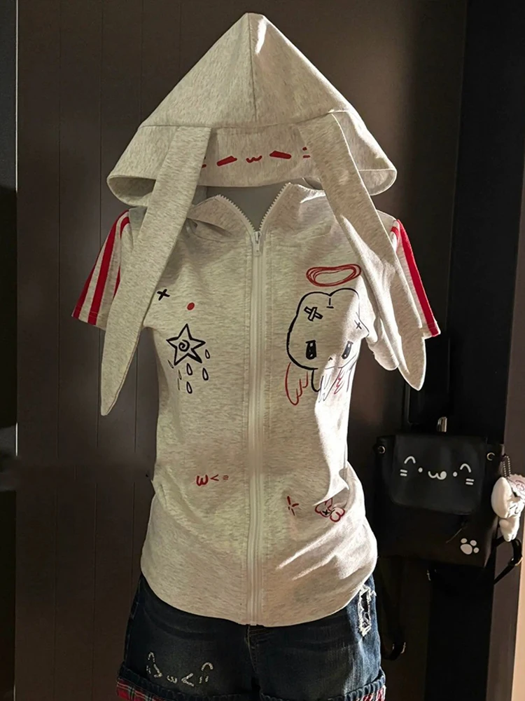 y2kSelfie cute otaku style sub cute slimming rabbit ears hooded short sleeved zipper jacket girls' top summer new item
y2kSelfie cute otaku style sub cute slimming rabbit ears hooded short sleeved zipper jacket girls' top summer new item