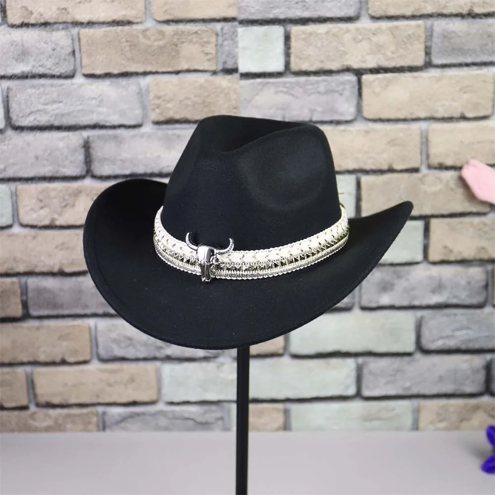 Wide Brim Western Cowboy Cap Breathable Woolen Cowgirls Visor Cap Alloy Bull Head Lightweight Tibetan Hat Dance Party
Wide Brim Western Cowboy Cap Breathable Woolen Cowgirls Visor Cap Alloy Bull Head Lightweight Tibetan Hat Dance Party