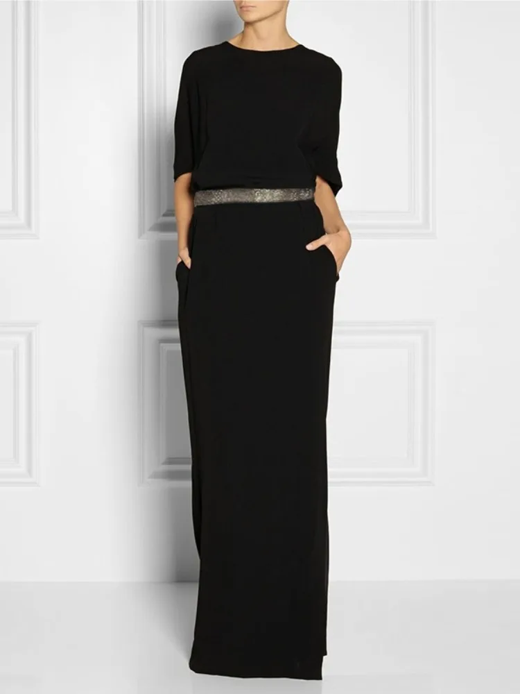 Women's Black Crew Neck Loose Fit Long Sleeve Dress 2026 Spring Summer Belted High Waist Party Dress Casual Maxi Dresses
Women's Black Crew Neck Loose Fit Long Sleeve Dress 2026 Spring Summer Belted High Waist Party Dress Casual Maxi Dresses