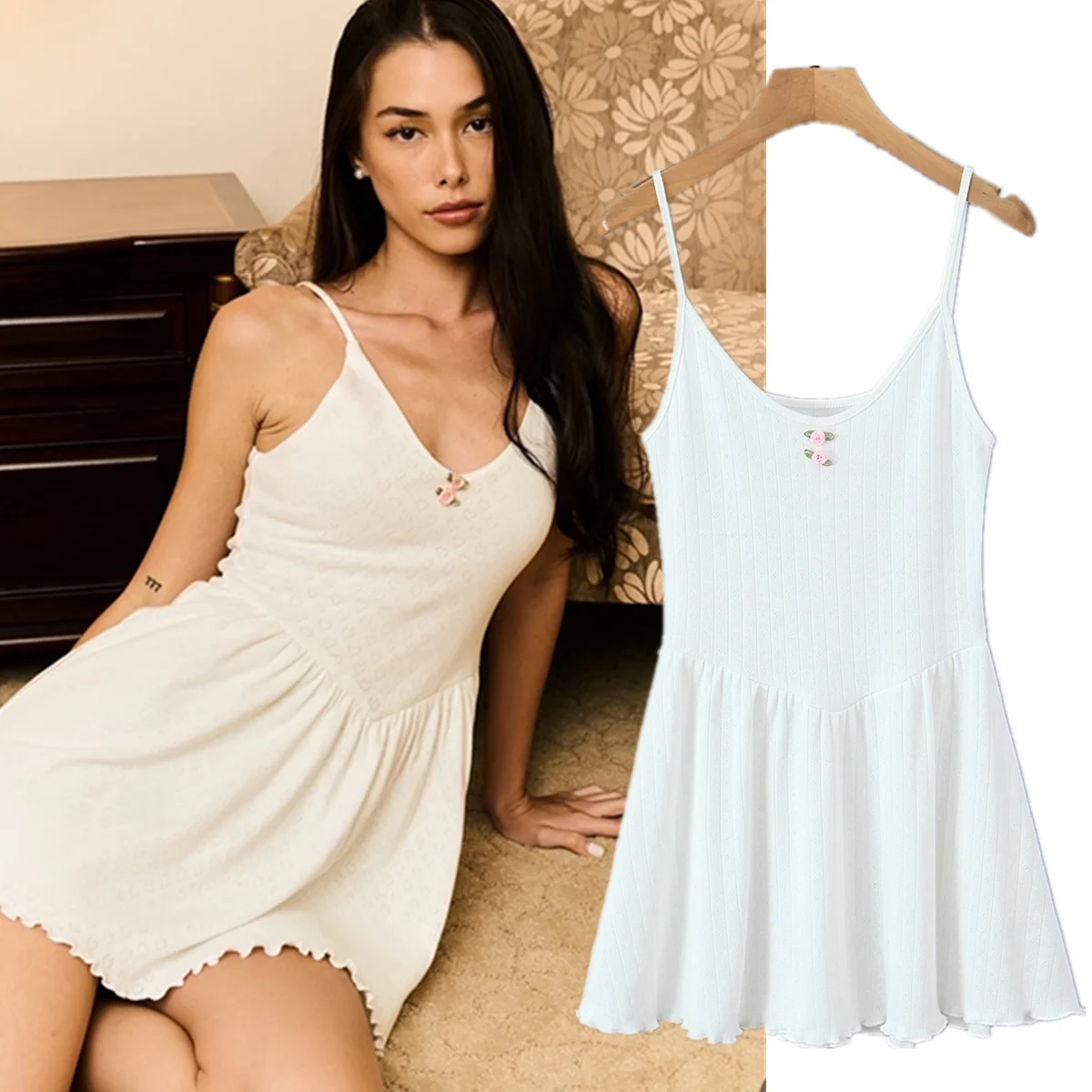 Jenny&Dave Fashion Floral White Color Knitted Rib Mini Dress Elegant Party Dresses Vestidos Spaghetti Strap Womens Dresses
Jenny&Dave Fashion Floral White Color Knitted Rib Mini Dress Elegant Party Dresses Vestidos Spaghetti Strap Womens Dresses