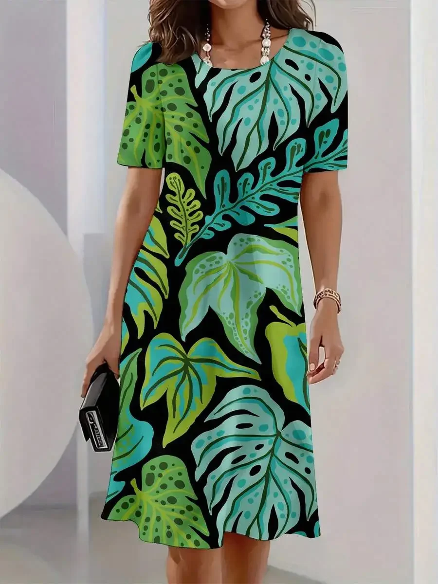 Tropical Leaf Print Short Sleeve Midi Dress Casual Summer Beach Party Outfit
Tropical Leaf Print Short Sleeve Midi Dress Casual Summer Beach Party Outfit