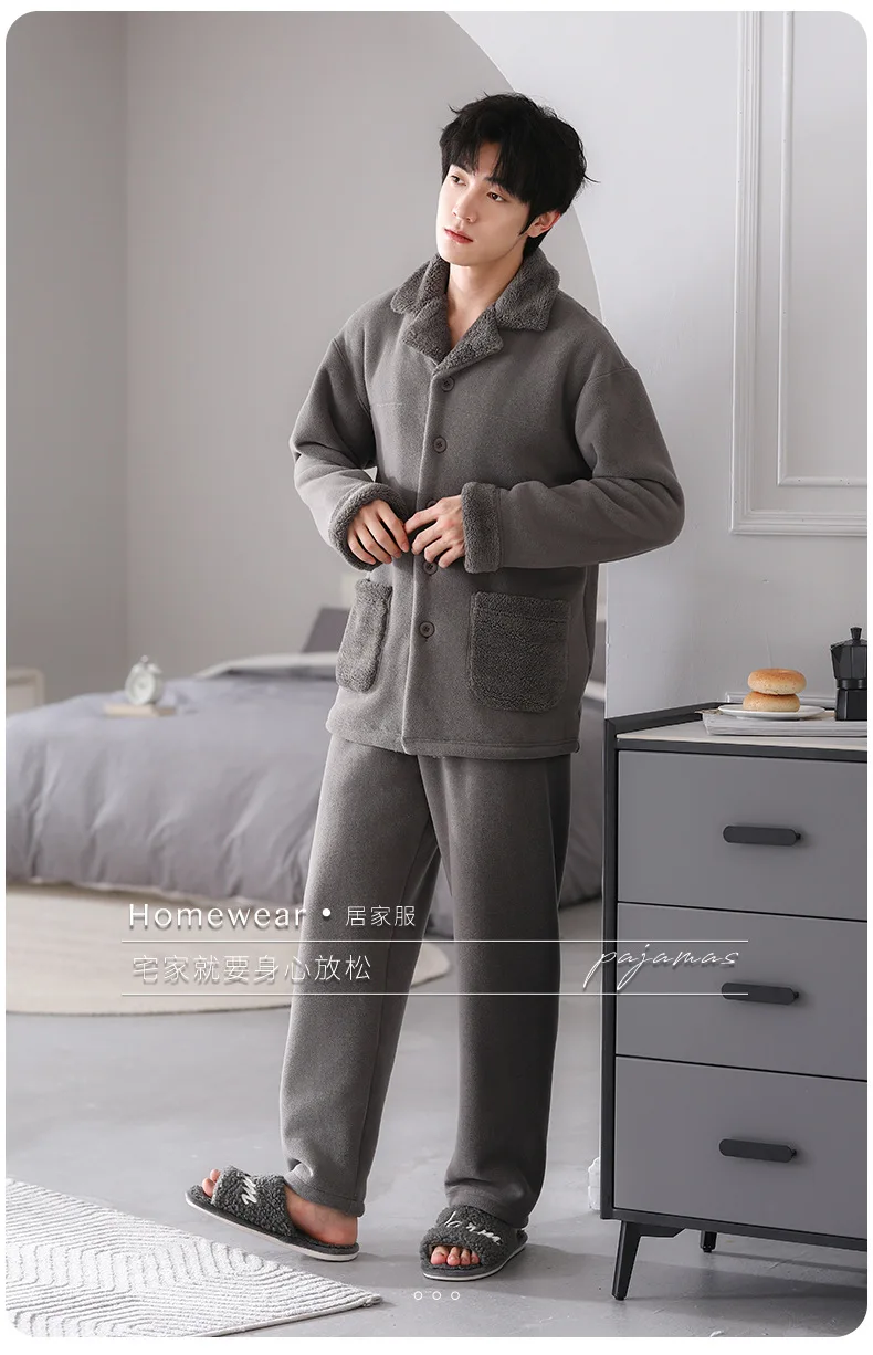 Coralline Pyjamas Autumn Winter Plus Fleece Thickening New Compound Fleece Cardigan Home Wear Thermal Pajamas Both Men Women
Coralline Pyjamas Autumn Winter Plus Fleece Thickening New Compound Fleece Cardigan Home Wear Thermal Pajamas Both Men Women