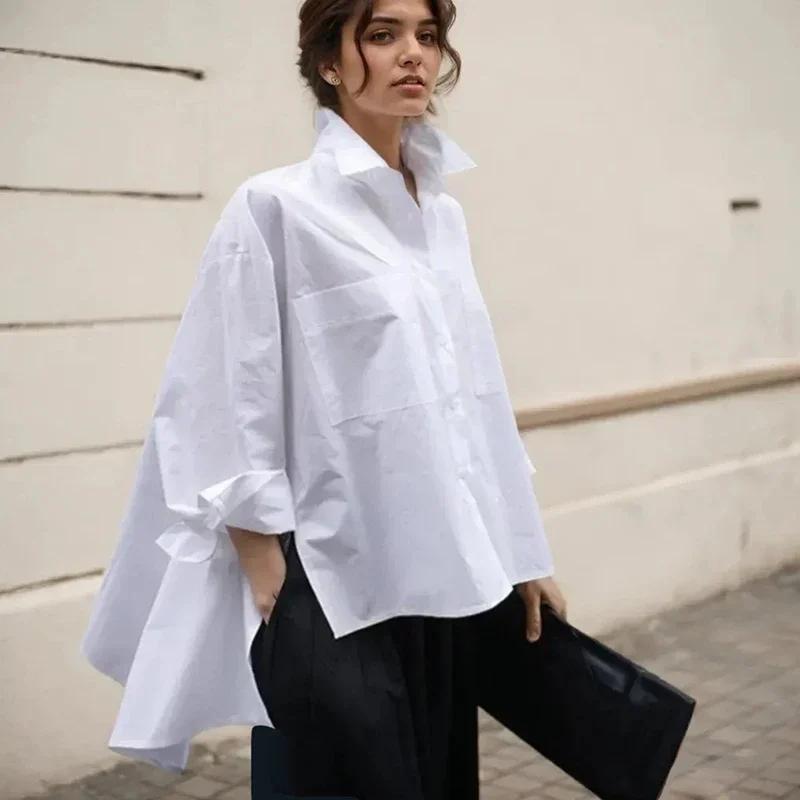 New Women T Shirt Casual Irregular Loose Cloak Type White Shirts Fashion Lady Lapel Bat Sleeve Single Breasted Solid Color Tops
New Women T Shirt Casual Irregular Loose Cloak Type White Shirts Fashion Lady Lapel Bat Sleeve Single Breasted Solid Color Tops