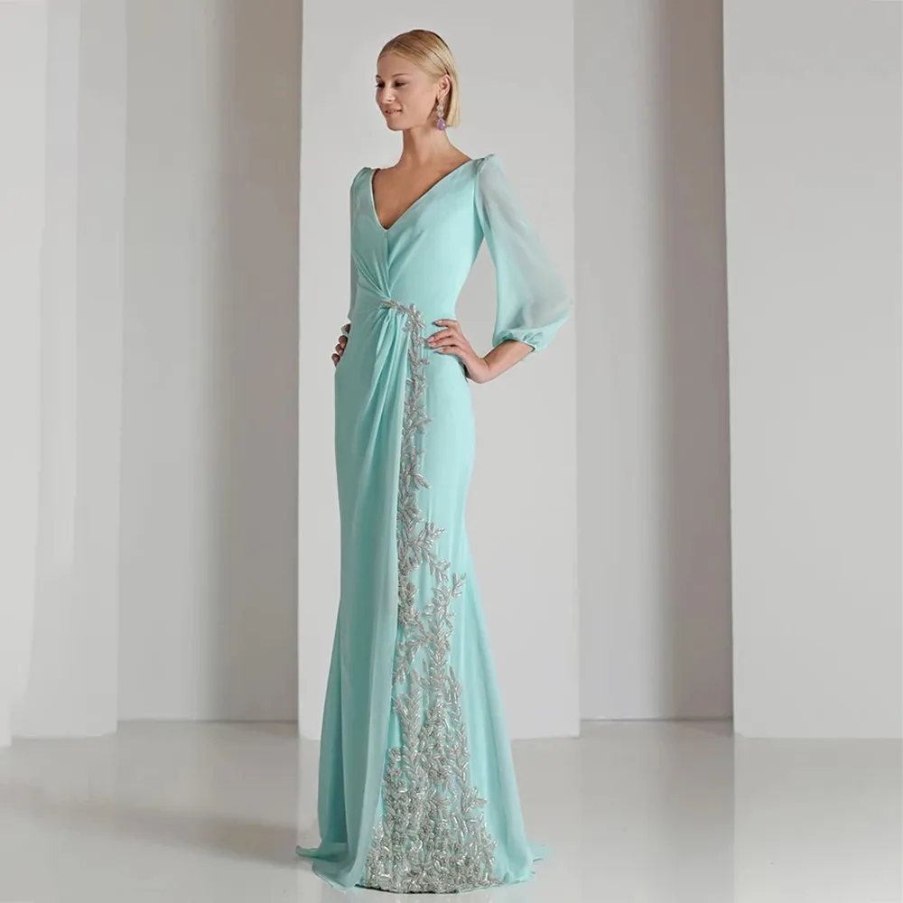 Elegant and Chic Mother of the Bridal Dresses Chiffon Seven-Minute Lantern Sleeve V-Neck Clasp Applique Beading Slim-fit and Lon
Elegant and Chic Mother of the Bridal Dresses Chiffon Seven-Minute Lantern Sleeve V-Neck Clasp Applique Beading Slim-fit and Lon