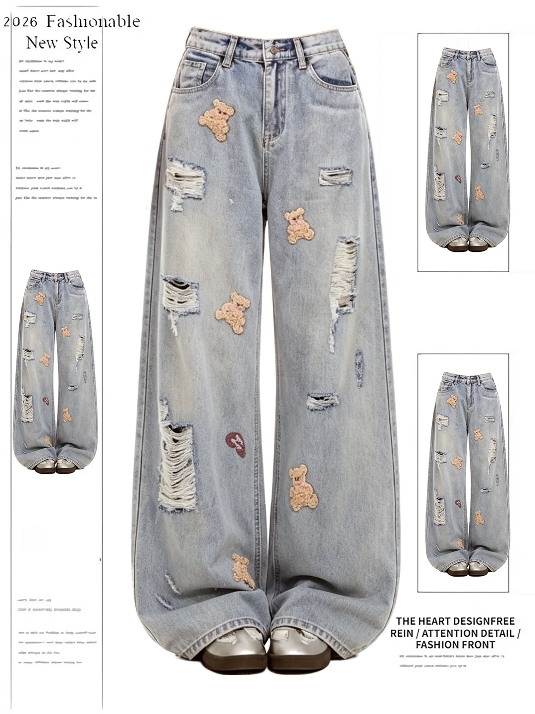 Retro American Towel Embroidery Wide Leg Jeans Women Summer New Design Loose Straight Cut Torn Hole Pants High Waist Denim
Retro American Towel Embroidery Wide Leg Jeans Women Summer New Design Loose Straight Cut Torn Hole Pants High Waist Denim