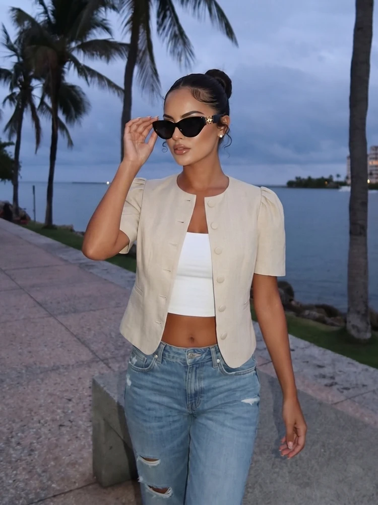 HH Slim Round Neck Blazer for Women Summer Puff Sleeve Crew Neck Single-Breasted Jacket Elegant Casual & Office Outerwear
HH Slim Round Neck Blazer for Women Summer Puff Sleeve Crew Neck Single-Breasted Jacket Elegant Casual & Office Outerwear