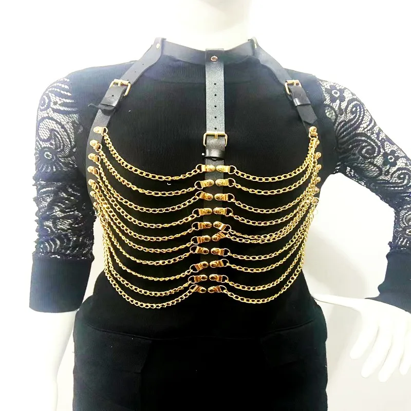Handmade Punk Gothic leather Chain Bra Top Metal chain silver gold drawstring belt
Handmade Punk Gothic leather Chain Bra Top Metal chain silver gold drawstring belt
