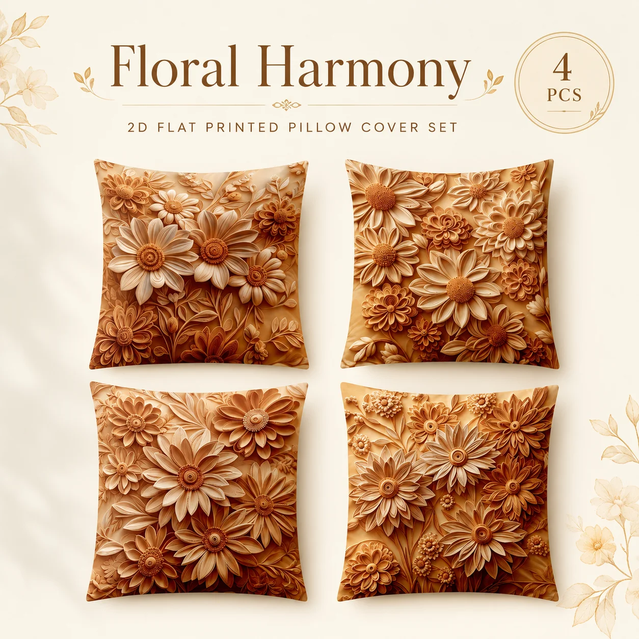 4Pcs Elegant Relief Style Pillow Covers 2D Flat Printed Peach Skin Floral Cushion Case Coussin Room Decor Gift Idea
4Pcs Elegant Relief Style Pillow Covers 2D Flat Printed Peach Skin Floral Cushion Case Coussin Room Decor Gift Idea
