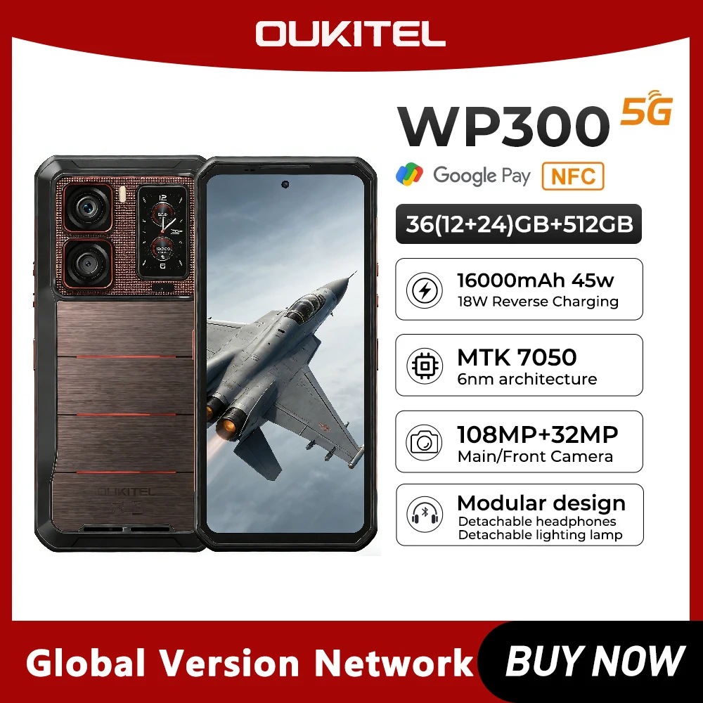 Прочный телефон Oukitel WP300, 16000 мАч, 36 ГБ (12 + 24) ГБ + 512 ГБ, модульный съемный наушник/светильник для кемпинга, 6,78 дюйма, FHD, 120 Гц, 108 МП, Cell pho
Прочный телефон Oukitel WP300, 16000 мАч, 36 ГБ (12 + 24) ГБ + 512 ГБ, модульный съемный наушник/светильник для кемпинга, 6,78 дюйма, FHD, 120 Гц, 108 МП, Cell pho