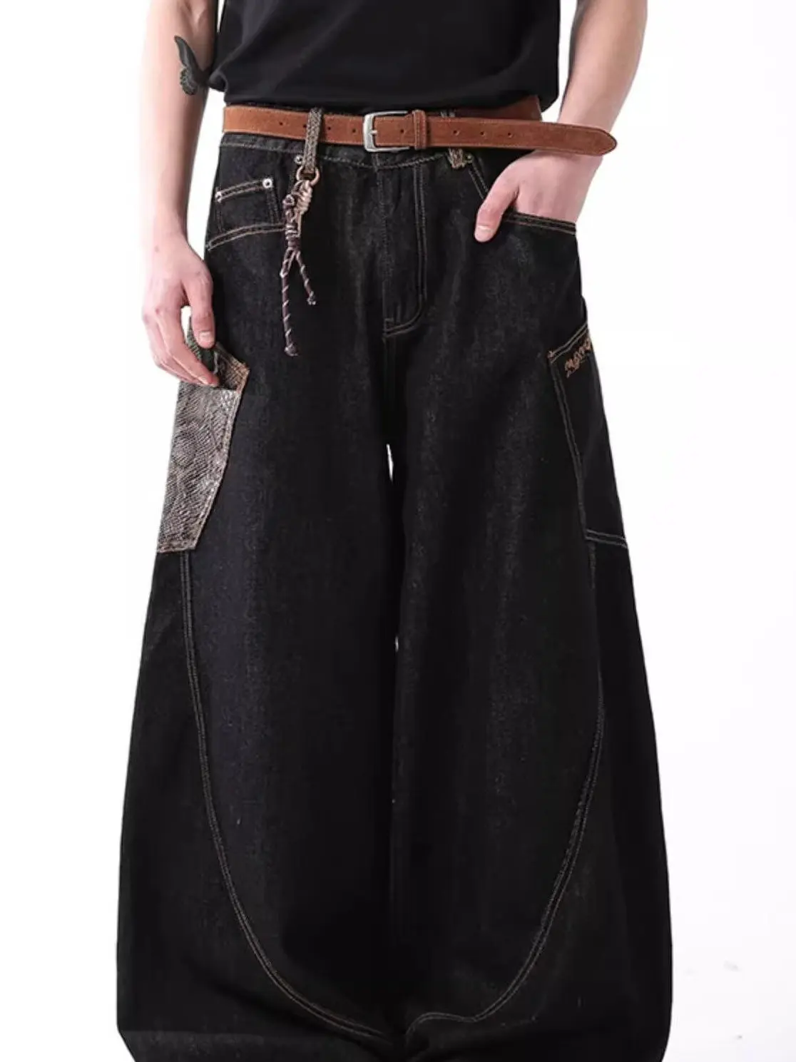 American High Street Snake Skin Patchwork Wide Leg Knife Jeans Men Spring Trendy Brand Big Pocket Straight Loose Banana ...
American High Street Snake Skin Patchwork Wide Leg Knife Jeans Men Spring Trendy Brand Big Pocket Straight Loose Banana ...