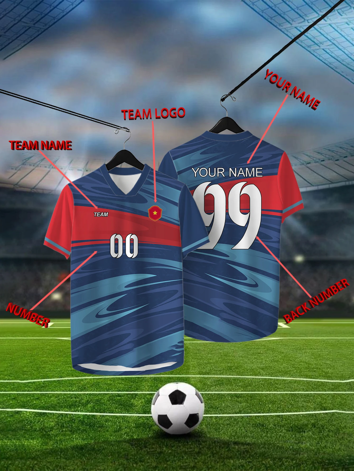 Customized Geometric Deep Blue Short Sleeved Shirt with Team Name, Emblem, Name and Number, Outdoor Sports Short Sleeved T-shirt
Customized Geometric Deep Blue Short Sleeved Shirt with Team Name, Emblem, Name and Number, Outdoor Sports Short Sleeved T-shirt