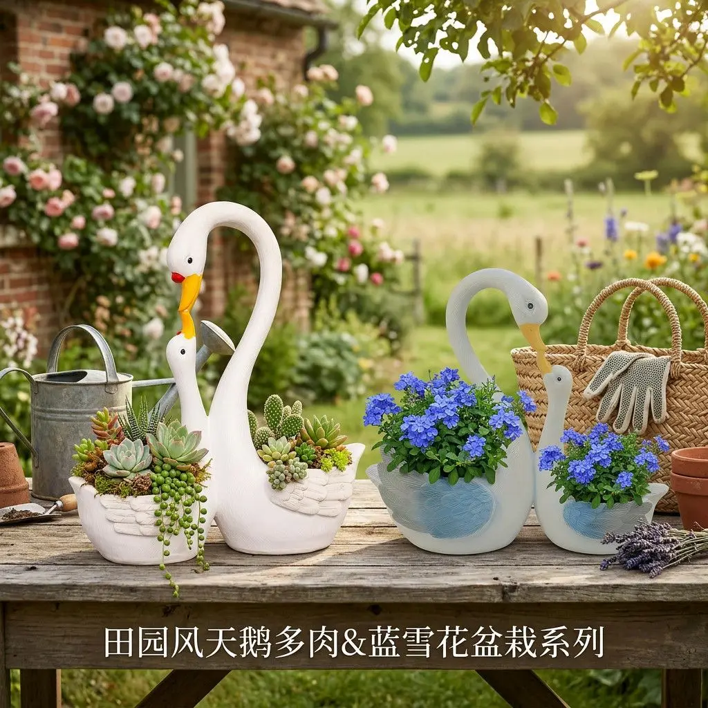 Creative swan planter for balcony, courtyard, and outdoor garden decor
Creative swan planter for balcony, courtyard, and outdoor garden decor