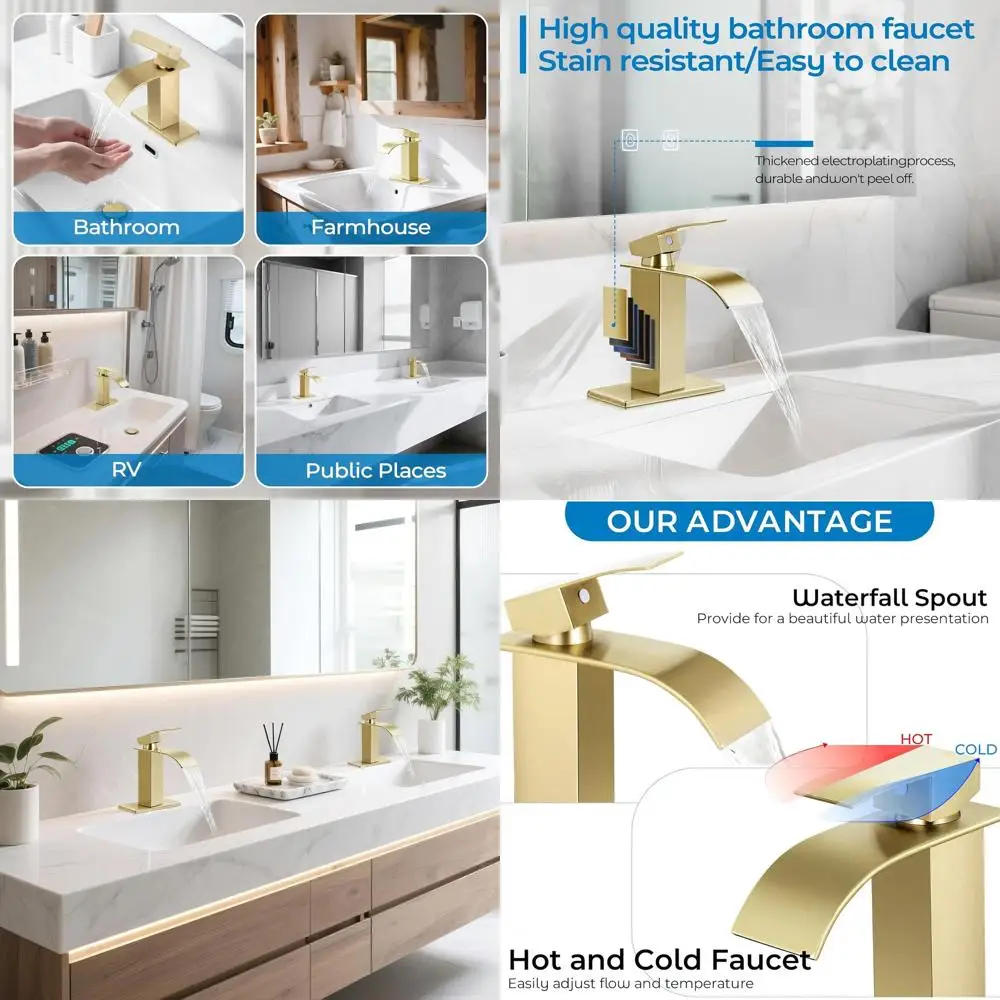 Современный матовый золотой смеситель для ванной комнаты с одной ручкой и выдвижным сливом, палубной пластиной и шлангами для туалетного столика
Современный матовый золотой смеситель для ванной комнаты с одной ручкой и выдвижным сливом, палубной пластиной и шлангами для туалетного столика