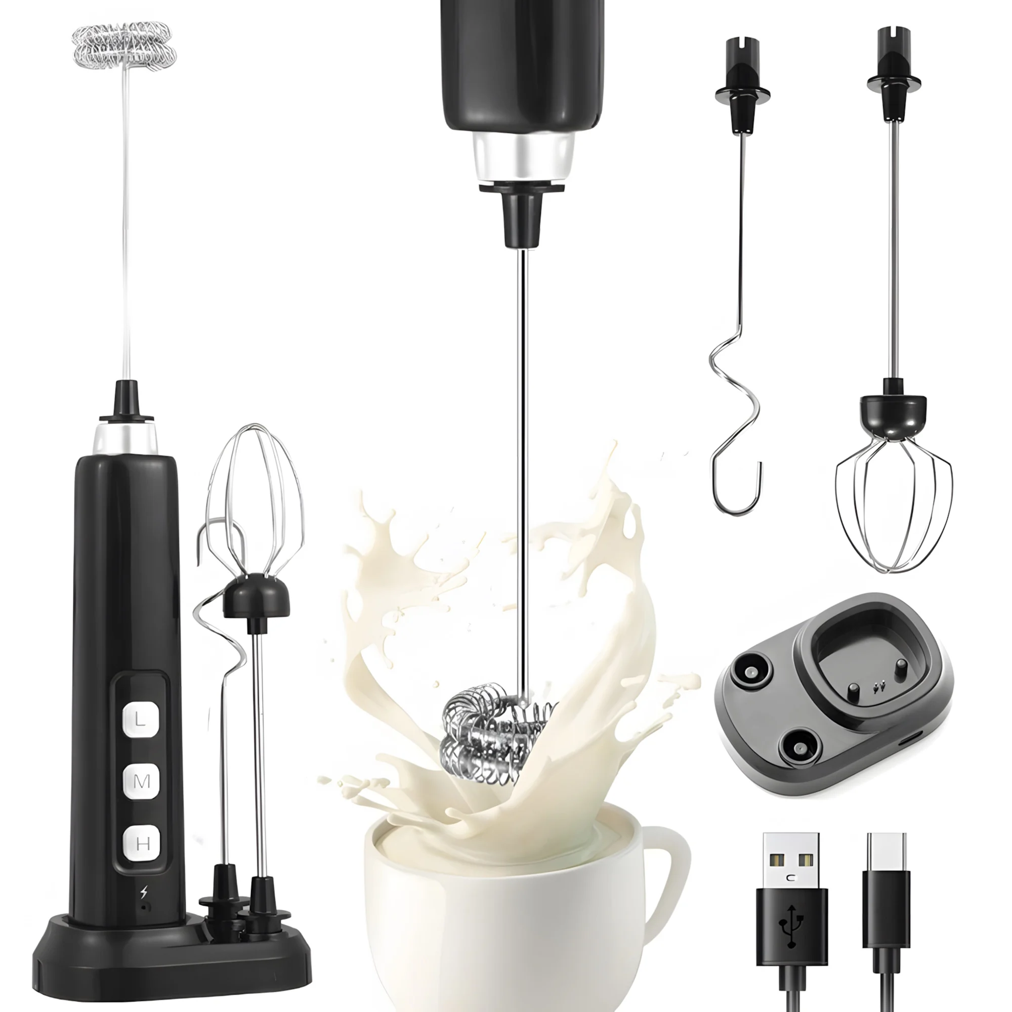 Handheld USB Rechargeable Mixer - Mini Electric Milk Frother with 3 Speeds, Whisking & Baking Aid, Multi-functional Attachments
Handheld USB Rechargeable Mixer - Mini Electric Milk Frother with 3 Speeds, Whisking & Baking Aid, Multi-functional Attachments