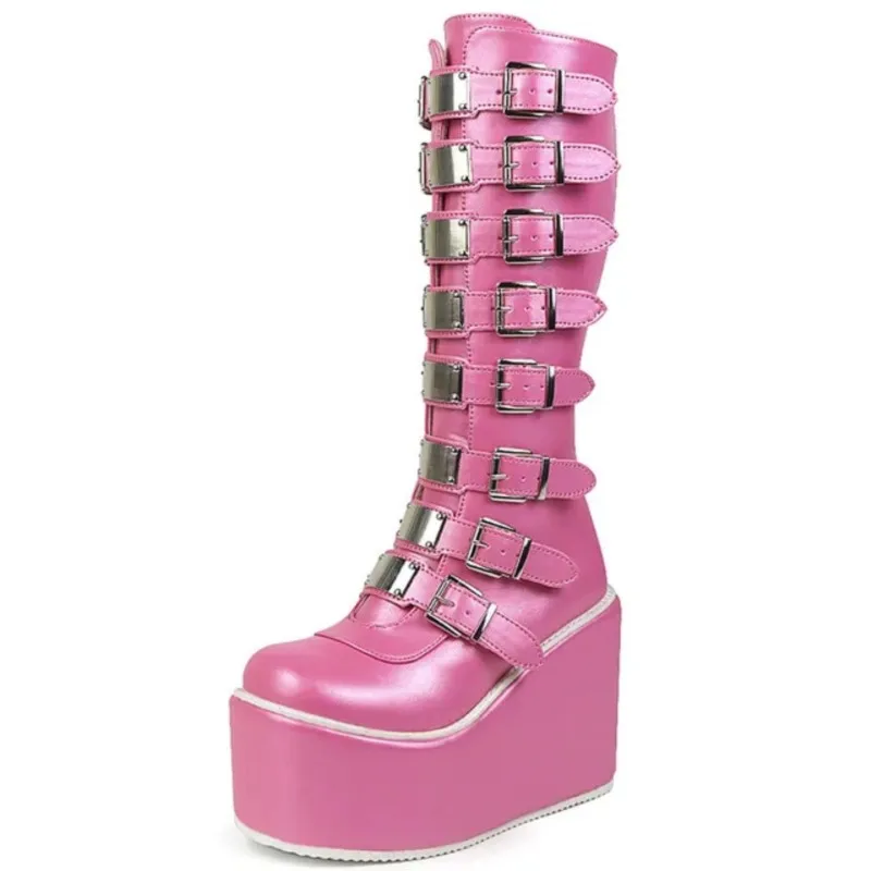 Черно-розовые ботинки на платформе, готические ботинки 2YK, женская осенняя обувь с пряжкой, женские сапоги до колена, уличные ботинки для косплея в стиле панк 
Черно-розовые ботинки на платформе, готические ботинки 2YK, женская осенняя обувь с пряжкой, женские сапоги до колена, уличные ботинки для косплея в стиле панк